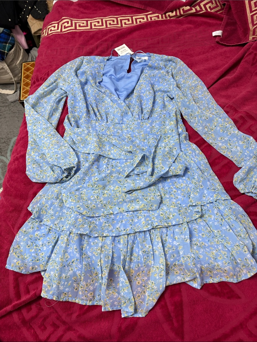 Light Blue Floral Wrap Mini Dress - Women